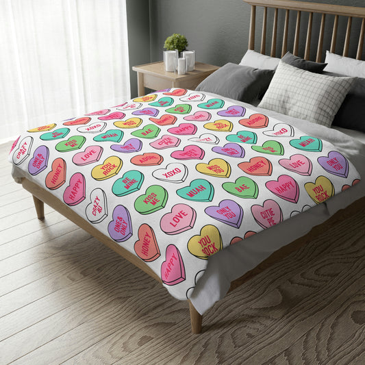 Candy Conversation Hearts Velveteen Minky Blanket (Two-sided print)