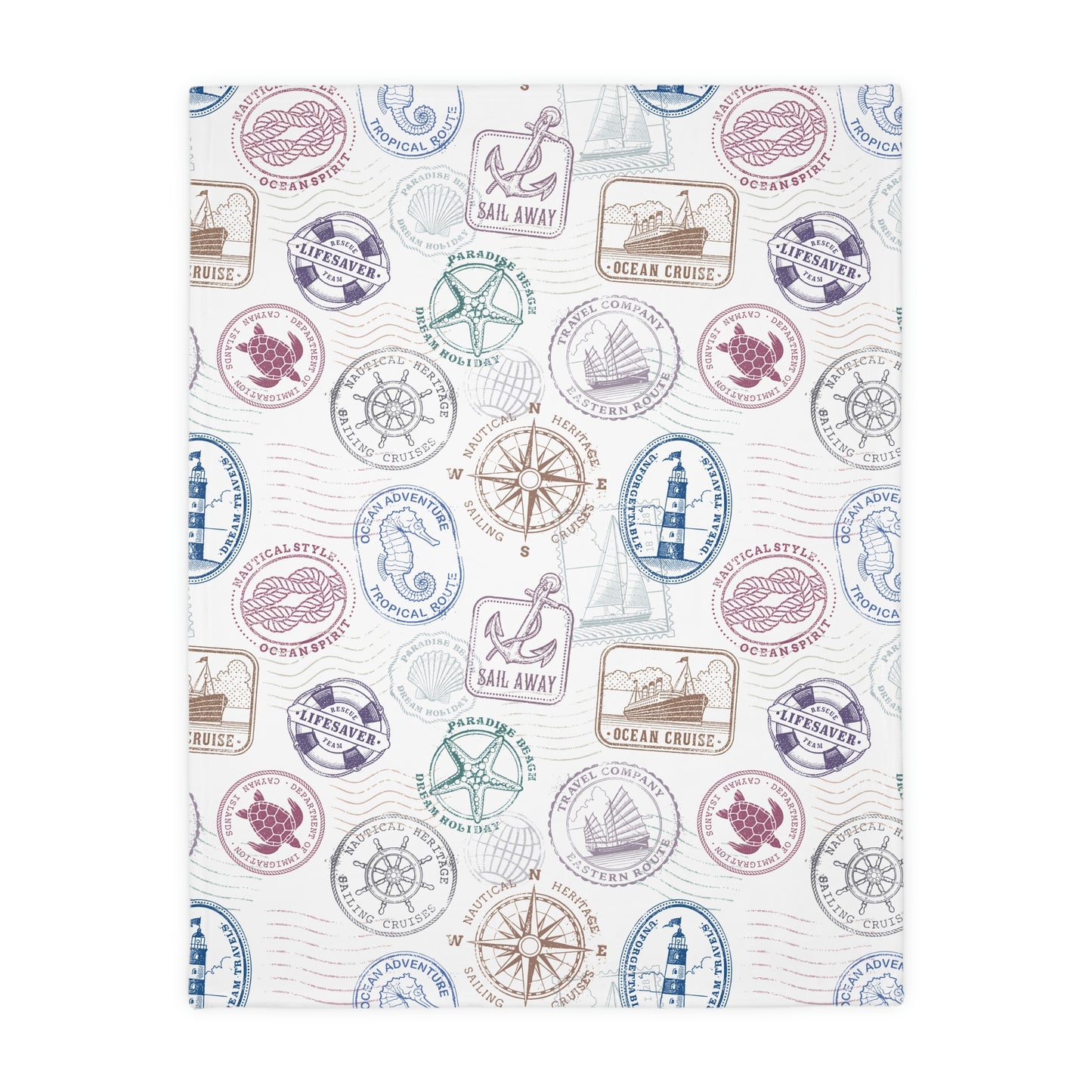 Vintage Nautical Objects Velveteen Minky Blanket (Two-sided print)