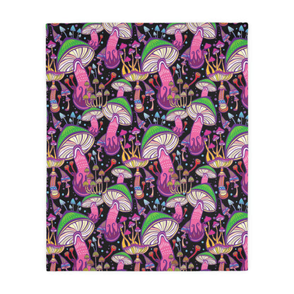 Super Mushrooms Velveteen Minky Blanket (Two-sided print)