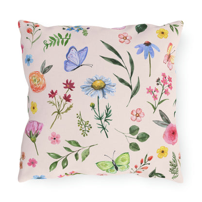 Spring Daisies and Butterflies Outdoor Pillow