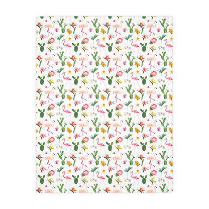 Cactus and Flamingos Velveteen Minky Blanket (Two-sided print)
