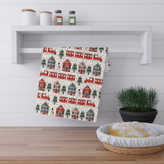 Christmas Trains and Houses Kitchen Towel