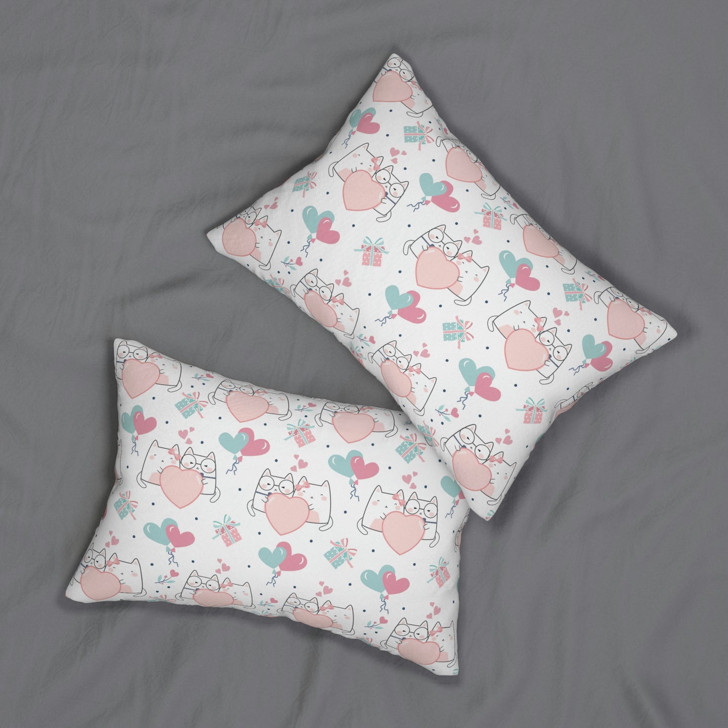 Kawaii Cats in Love Spun Polyester Lumbar Pillow