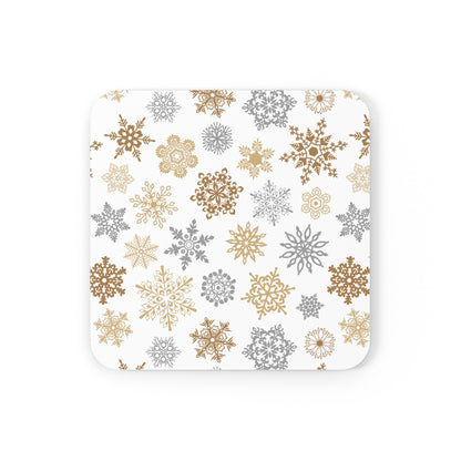 Gold and Silver Snowflakes Corkwood Coaster Set