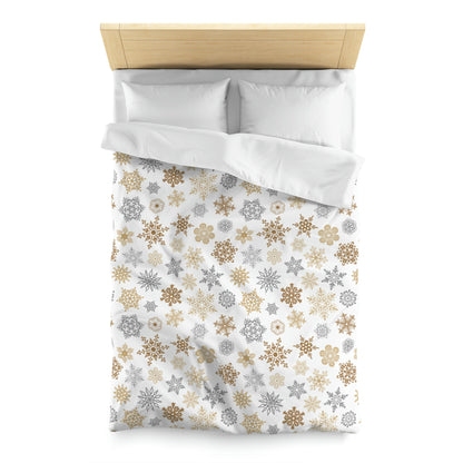 Christmas Gold and Silver Snowflakes Microfiber Duvet Cover