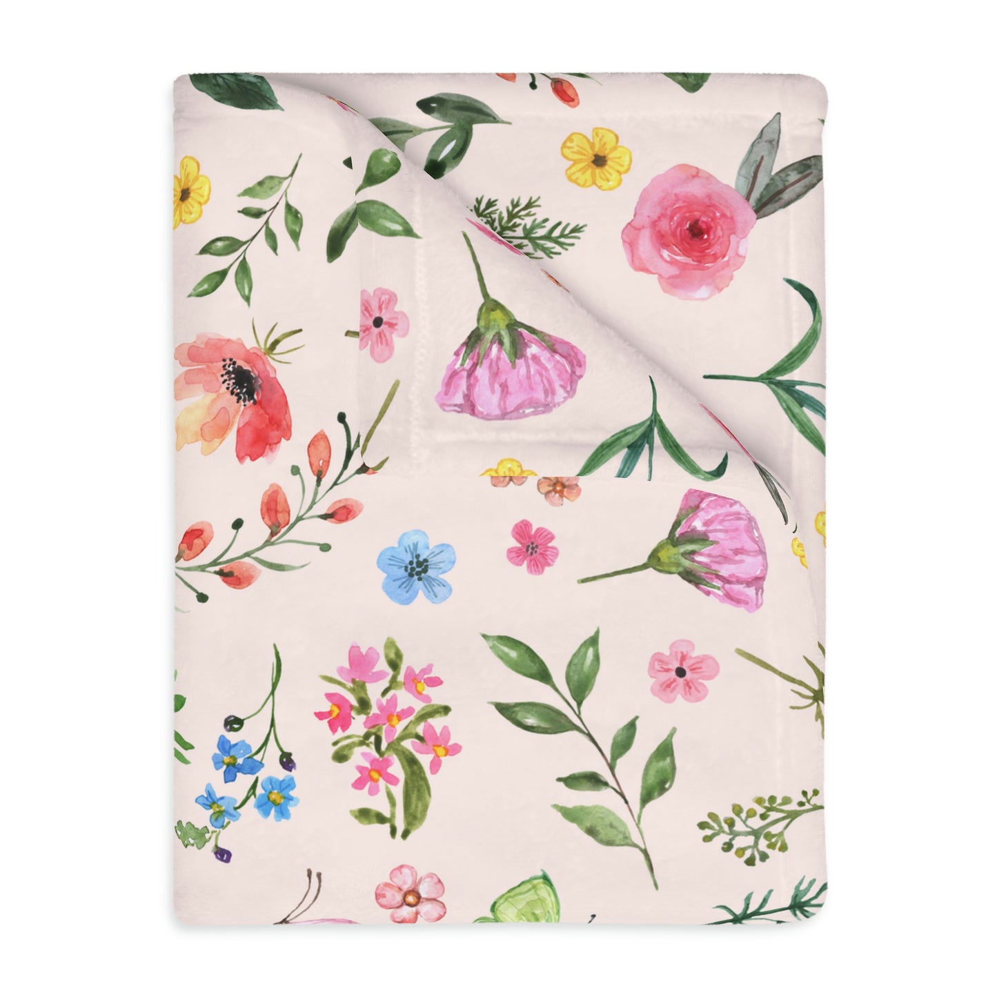 Spring Daisies and Butterflies Velveteen Minky Blanket (Two-sided print)