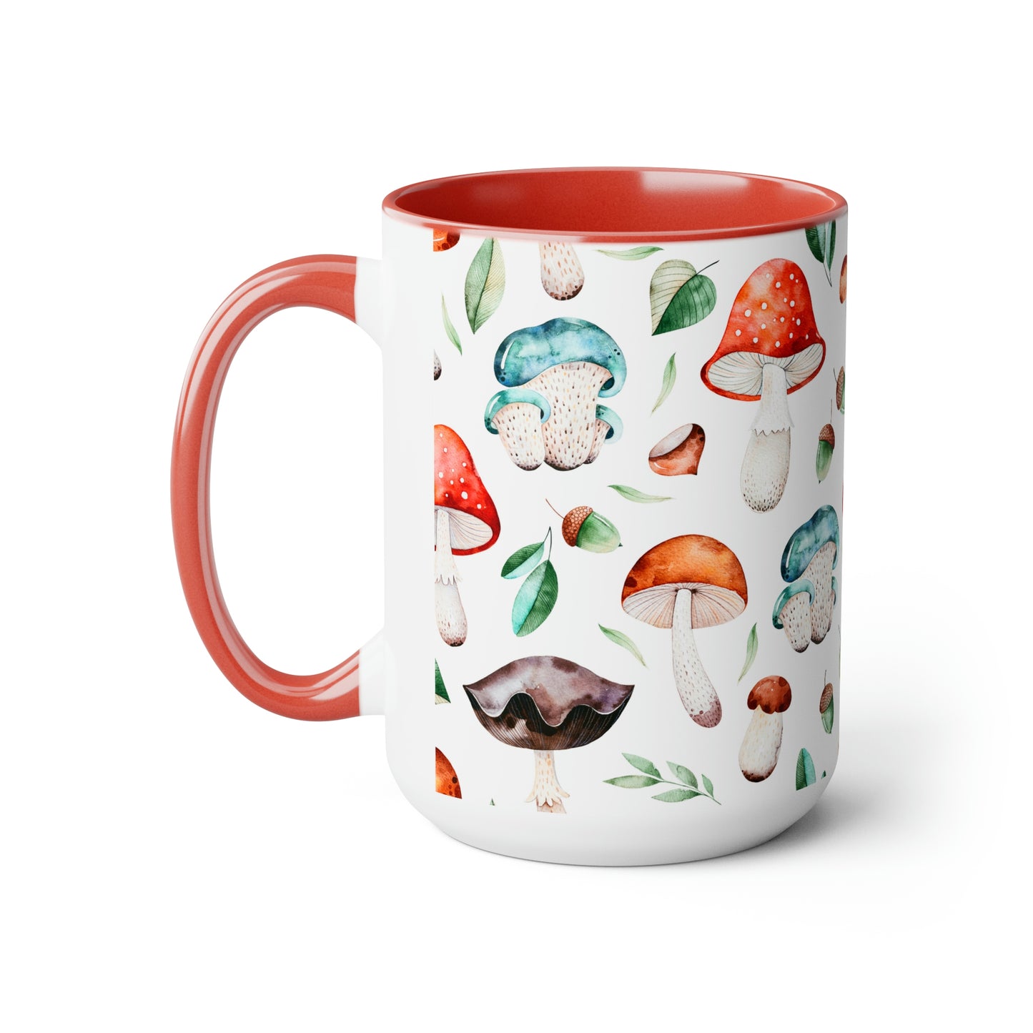 Acorns and Mushrooms Two-Tone Coffee Mug, 15oz