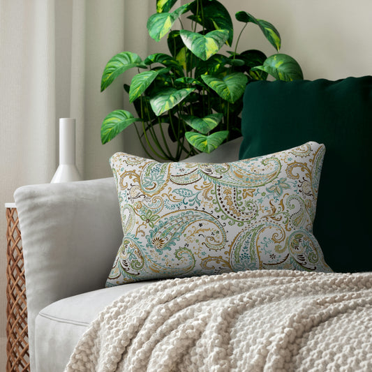 Green Paisley Spun Polyester Lumbar Pillow