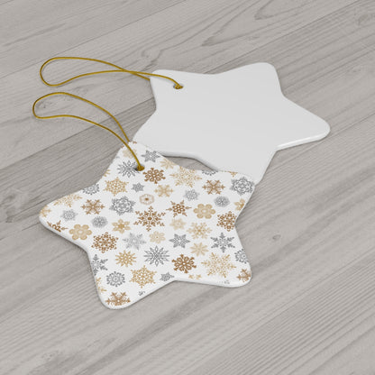Gold and Silver Snowflakes Ceramic Ornament, 4 Shapes