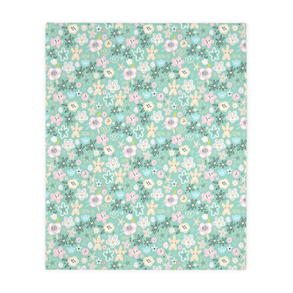 Abstract Flowers Velveteen Minky Blanket (Two-sided print)