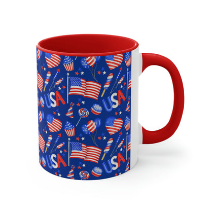 Patriotic Hearts and Flags Coffee Mug, 11oz