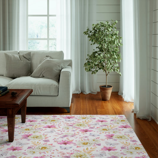 Spring Butterflies and Roses Indoor Rug