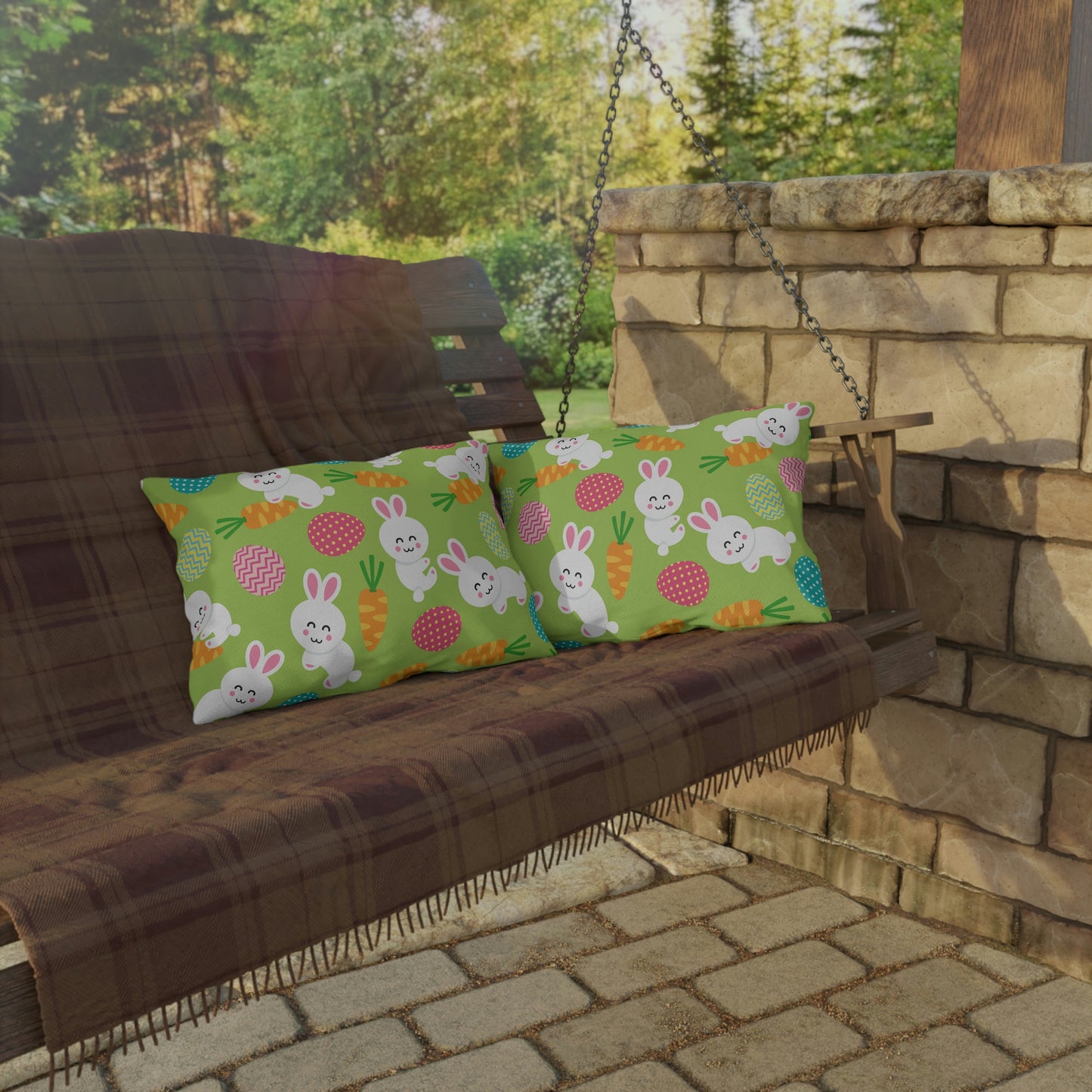 Bunnies and Eggs Outdoor Pillow