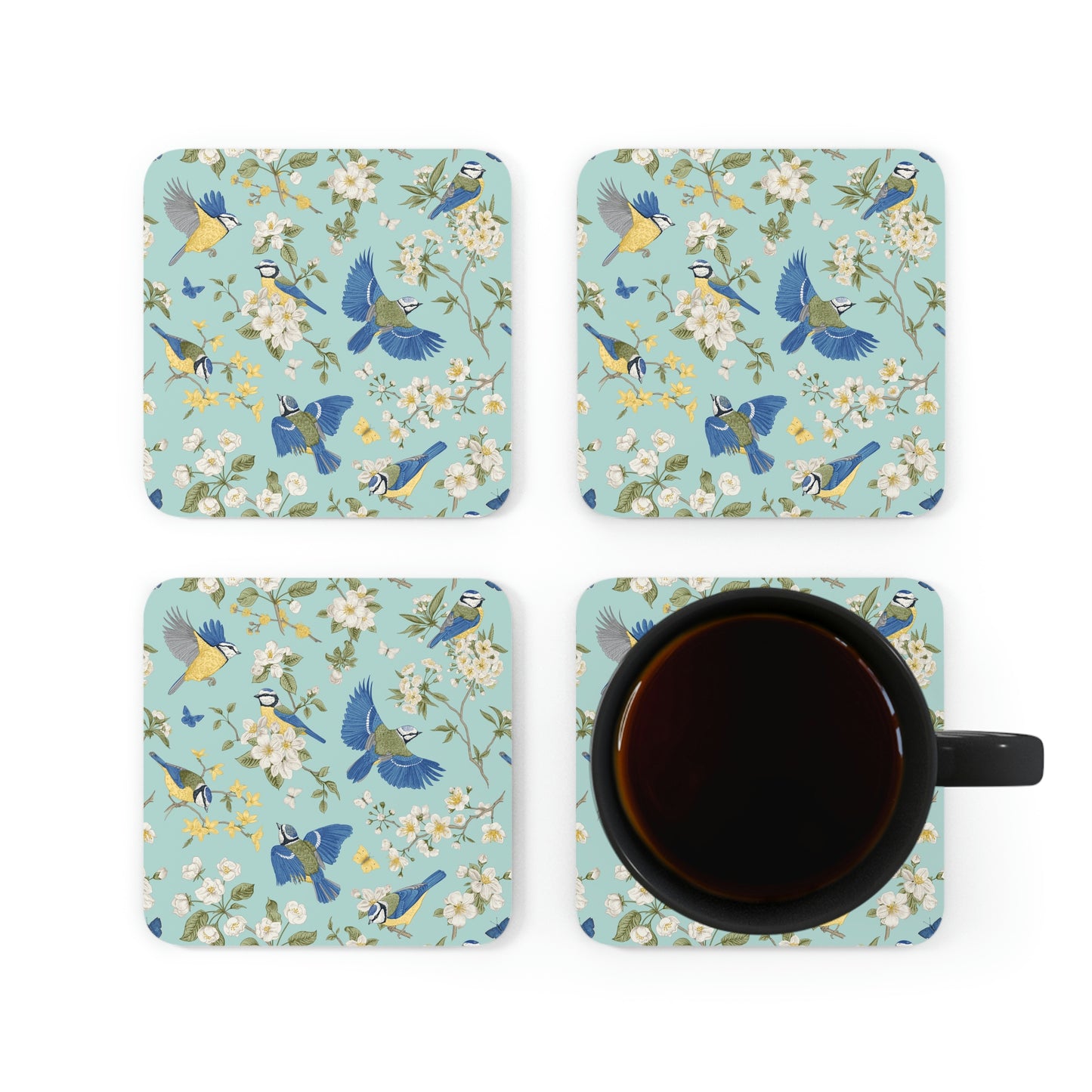 Chinoiserie Birds and Flowers Corkwood Coaster Set