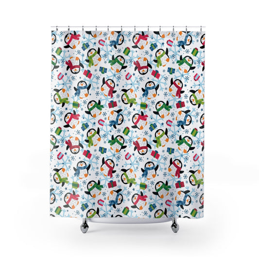 Penguins and Snowflakes Shower Curtain