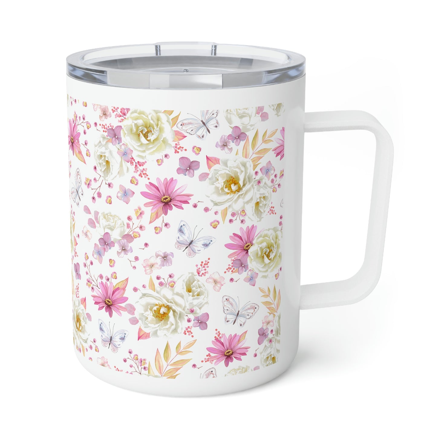 Spring Butterflies and Roses Insulated Coffee Mug, 10oz