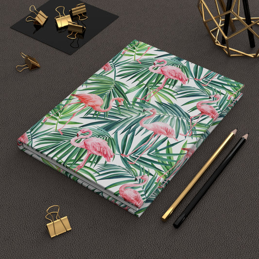 Pink Flamingos and Palm Leaves Hardcover Journal Matte