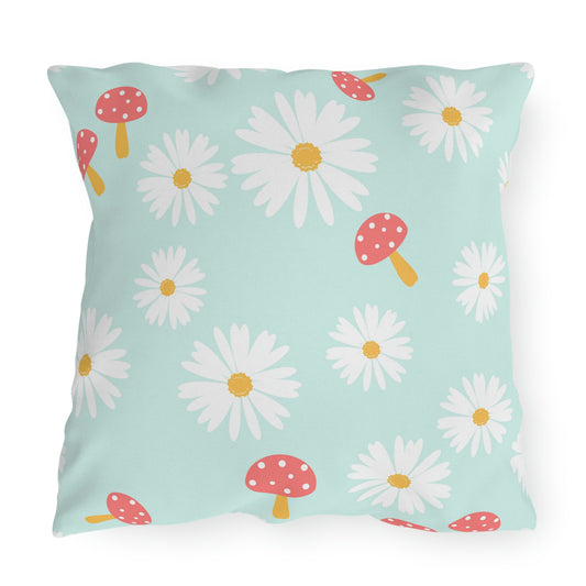 Daisies and Mushrooms Outdoor Pillow