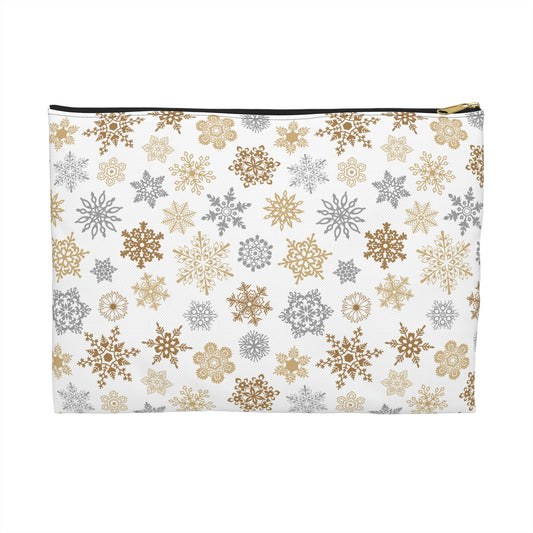 Christmas Gold and Silver Snowflakes Accessory Pouch