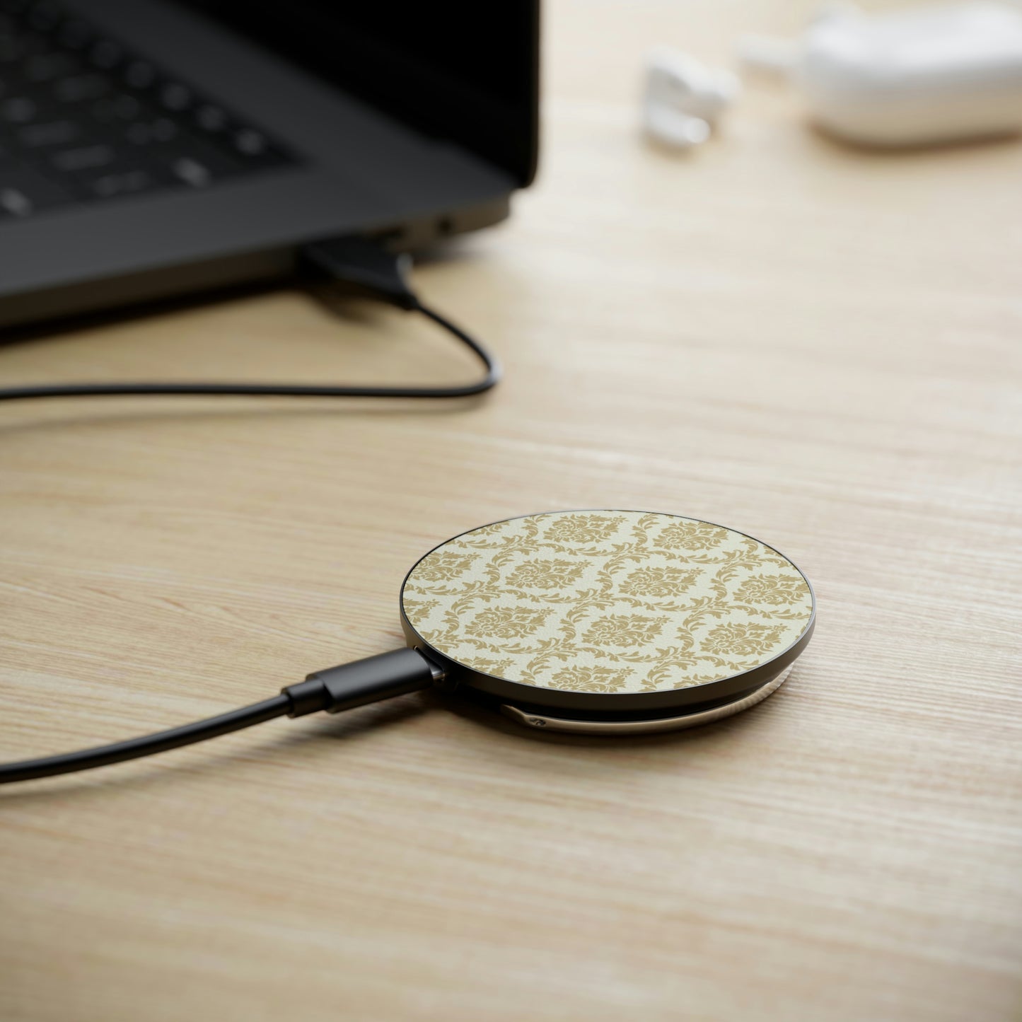 Beige Damask Magnetic Induction Charger