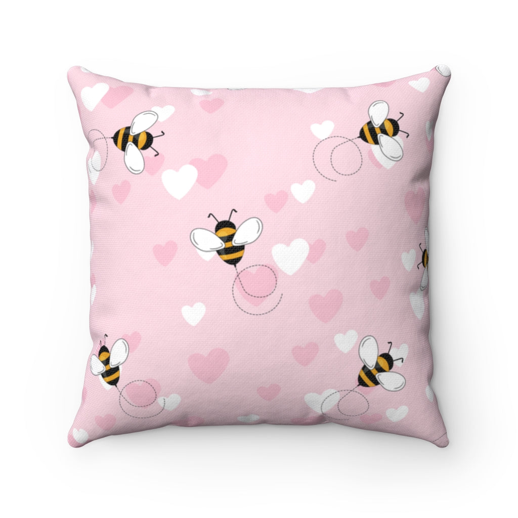 Honey Bee Hearts Square Throw Pillow