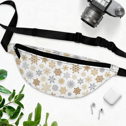 Christmas Gold and Silver Snowflakes Fanny Pack