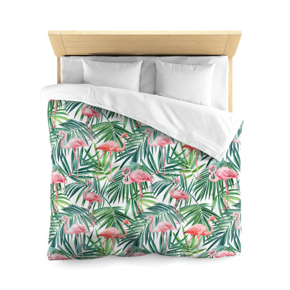 Pink Flamingos and Palm Leaves Microfiber Duvet Cover