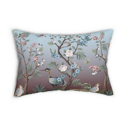 Chinoiserie Herons and Peonies Spun Polyester Lumbar Pillow
