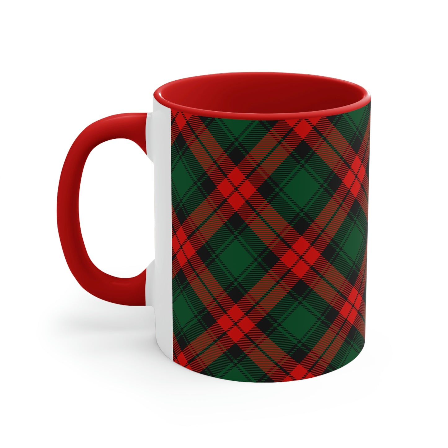 Red and Green Tartan Plaid Accent Coffee Mug, 11oz
