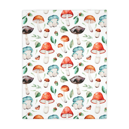 Acorns and Mushrooms Velveteen Minky Blanket (Two-sided print)