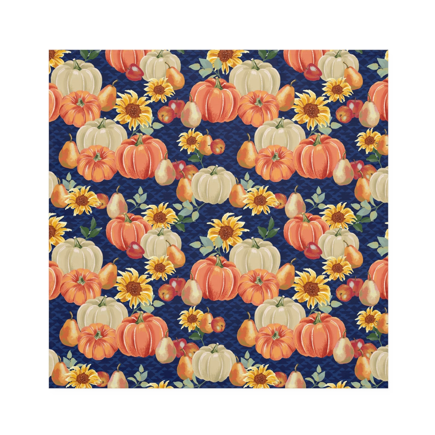 Fall Pumpkins and Sun Flowers with Houndstooth Background Cloth Napkins Set of Four