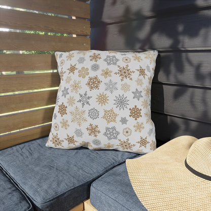 Gold and Silver Snowflakes Outdoor Pillow