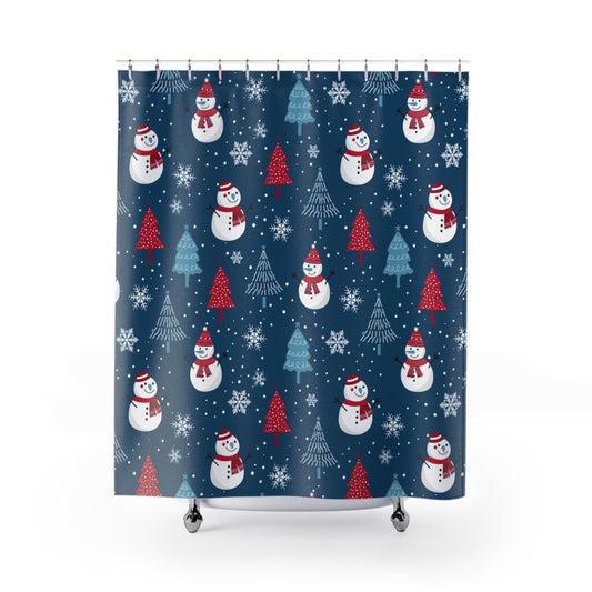 Christmas Snowmen and Trees Shower Curtain