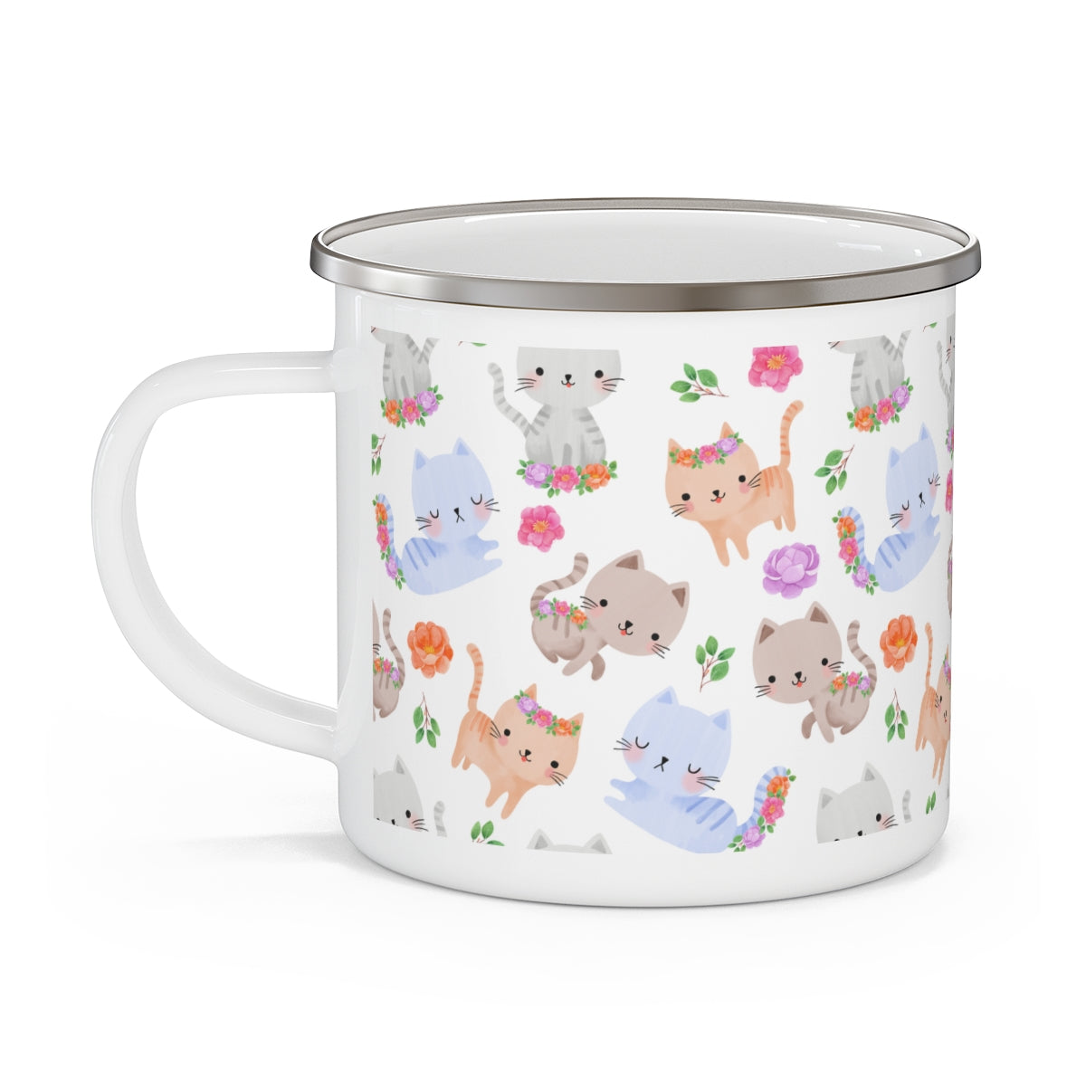 Happy Cats and Flowers Stainless Steel Camping Mug