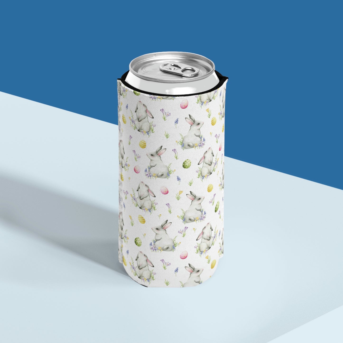 Cottontail Bunnies and Eggs Slim Can Cooler