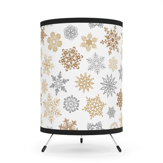 Gold and Silver Snowflakes Tripod Lamp with High-Res Printed Shade