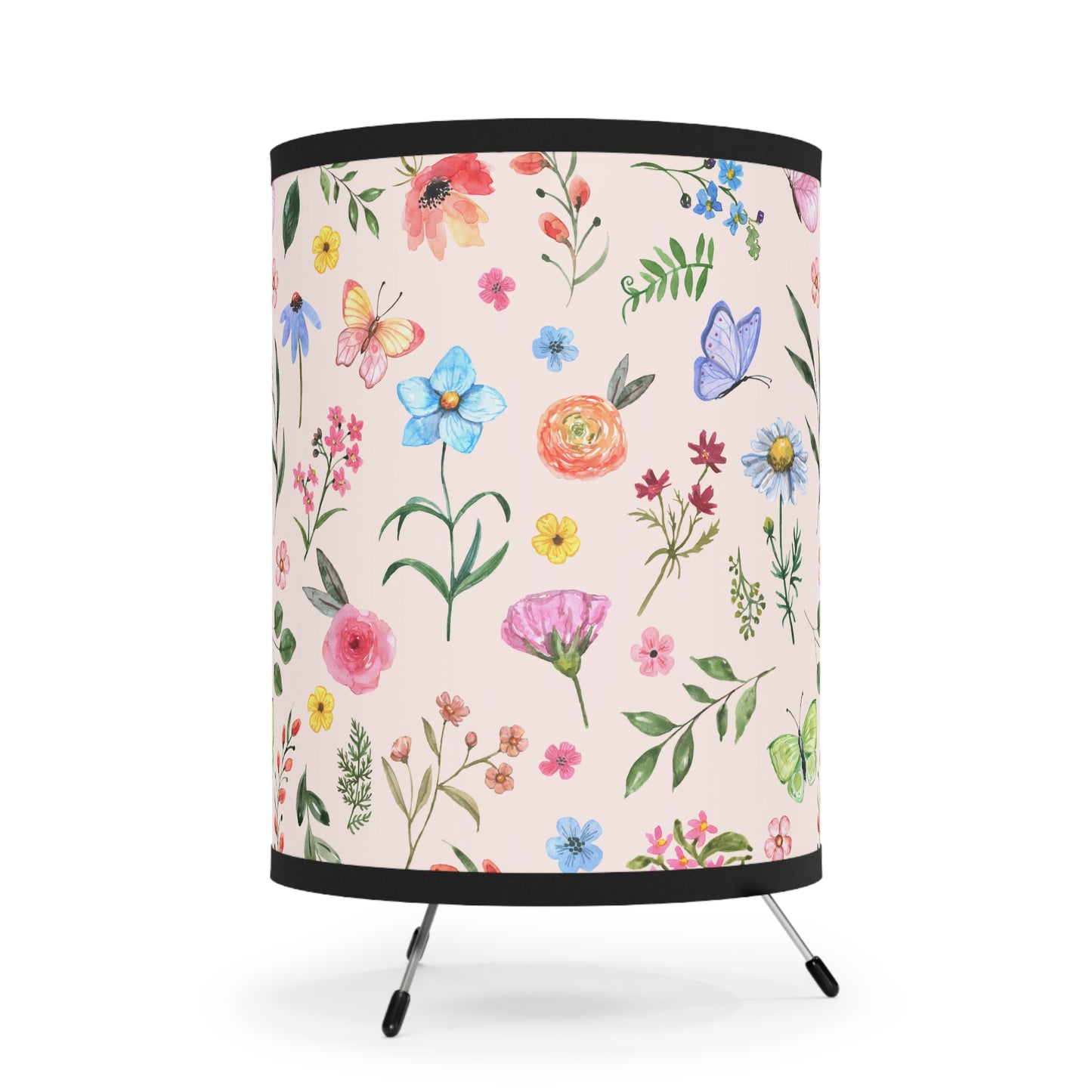 Spring Daisies and Butterflies Tripod Lamp