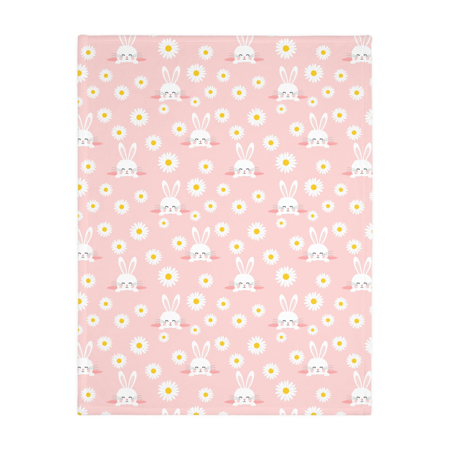 Smiling Bunnies and Daisies Velveteen Minky Blanket (Two-sided print)