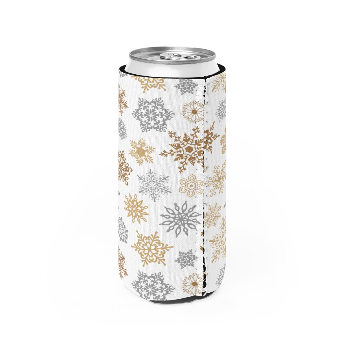 Gold and Silver Snowflakes Slim Can Cooler