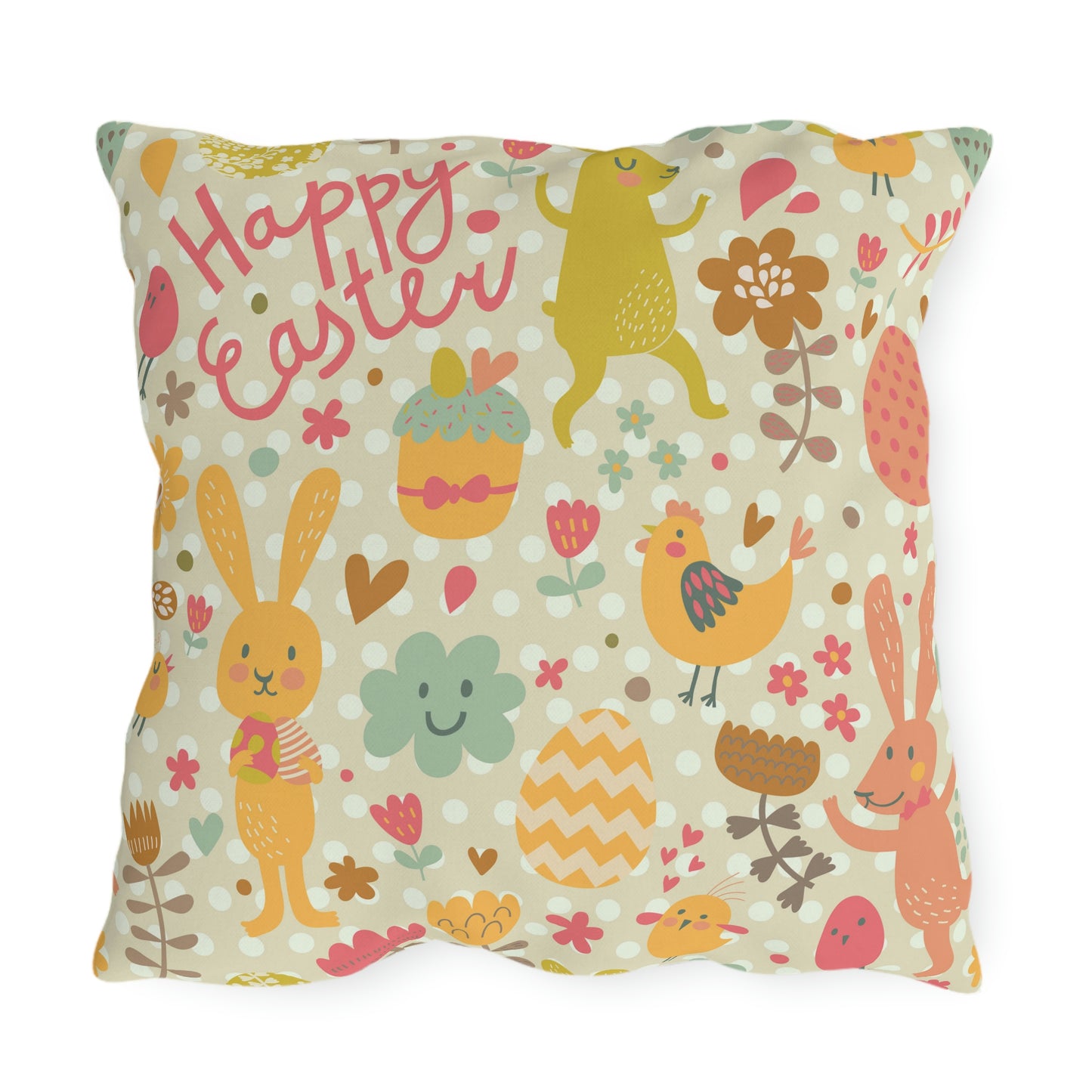 Easter Rabbits and Chickens Outdoor Pillow