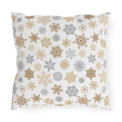 Gold and Silver Snowflakes Outdoor Pillow