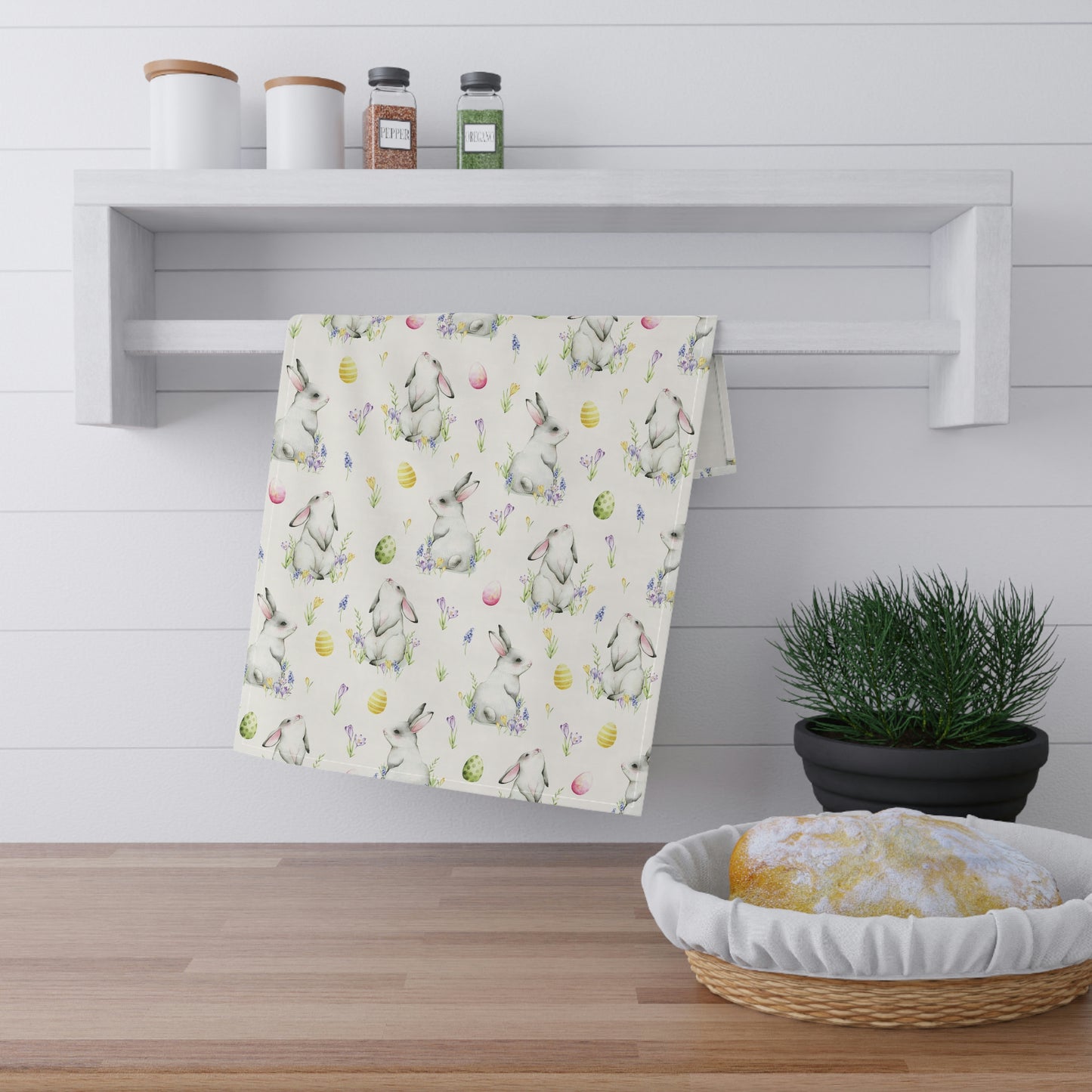 Cottontail Bunnies and Eggs Kitchen Towel