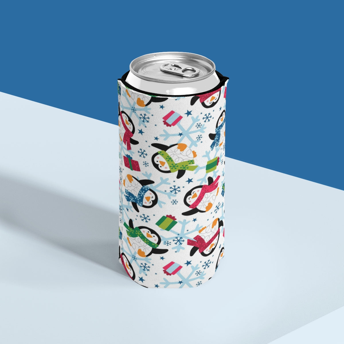 Penguins and Snowflakes Slim Can Cooler