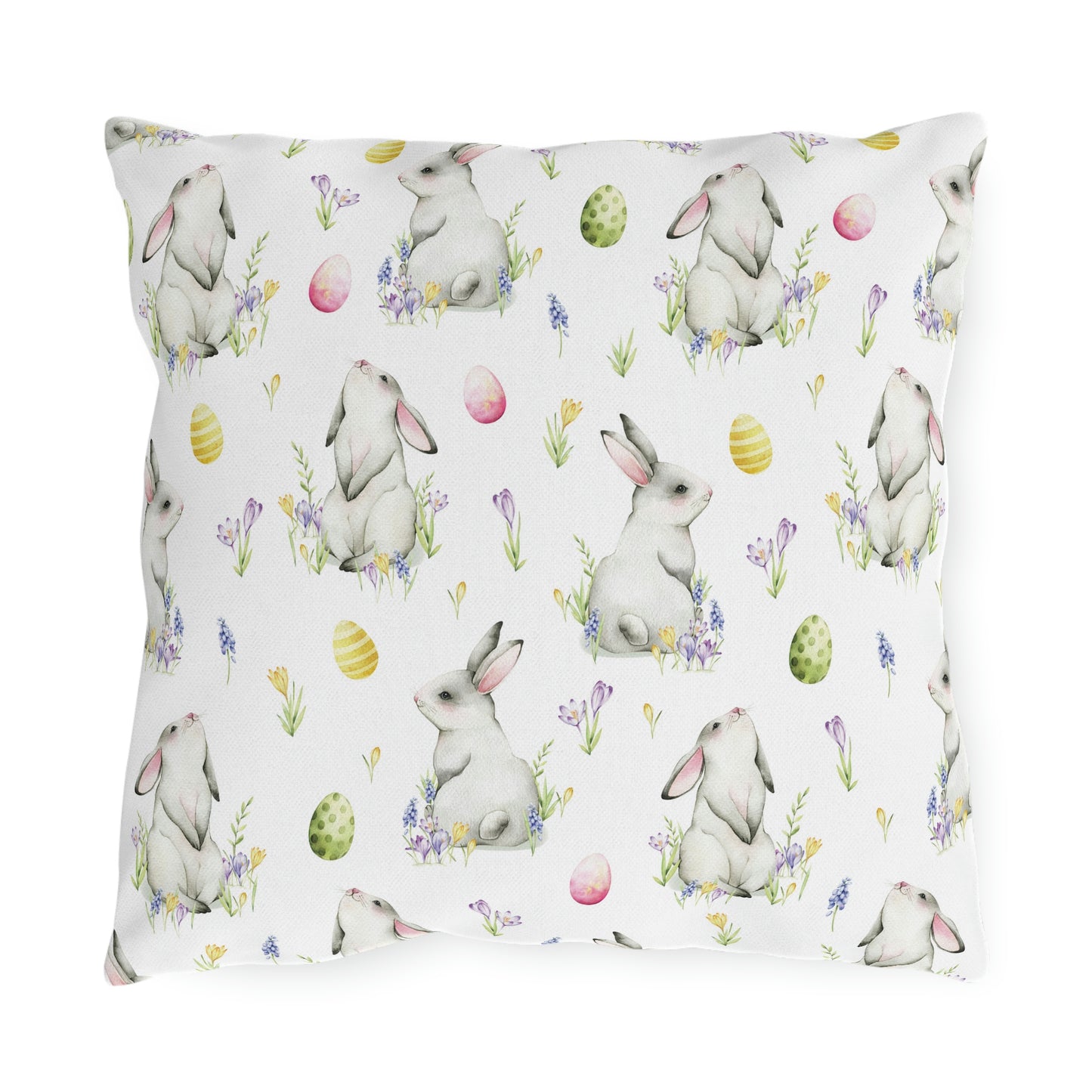 Cottontail Bunnies and Eggs Outdoor Pillow