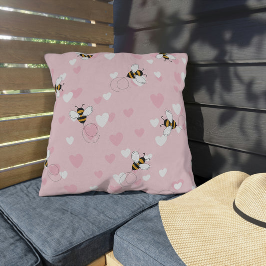 Honey Bee Hearts Outdoor Pillow