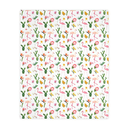 Cactus and Flamingos Velveteen Minky Blanket (Two-sided print)
