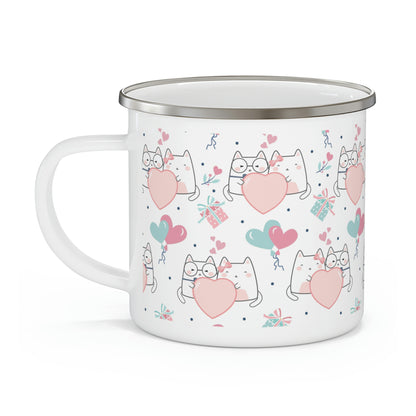 Kawaii Cats in Love Enamel Camping Mug