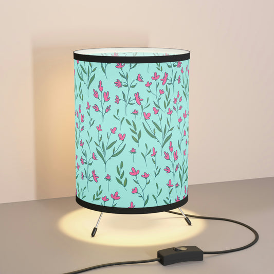 Bright Pink Flowers Tripod Lamp with High-Res Printed Shade