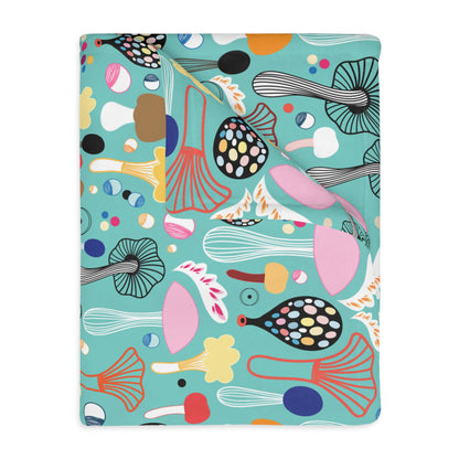 Colorful Mushrooms Velveteen Minky Blanket (Two-sided print)