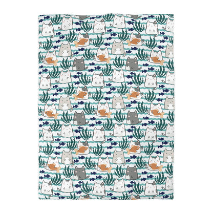 Kawaii Cats and Fishes Microfiber Duvet Cover